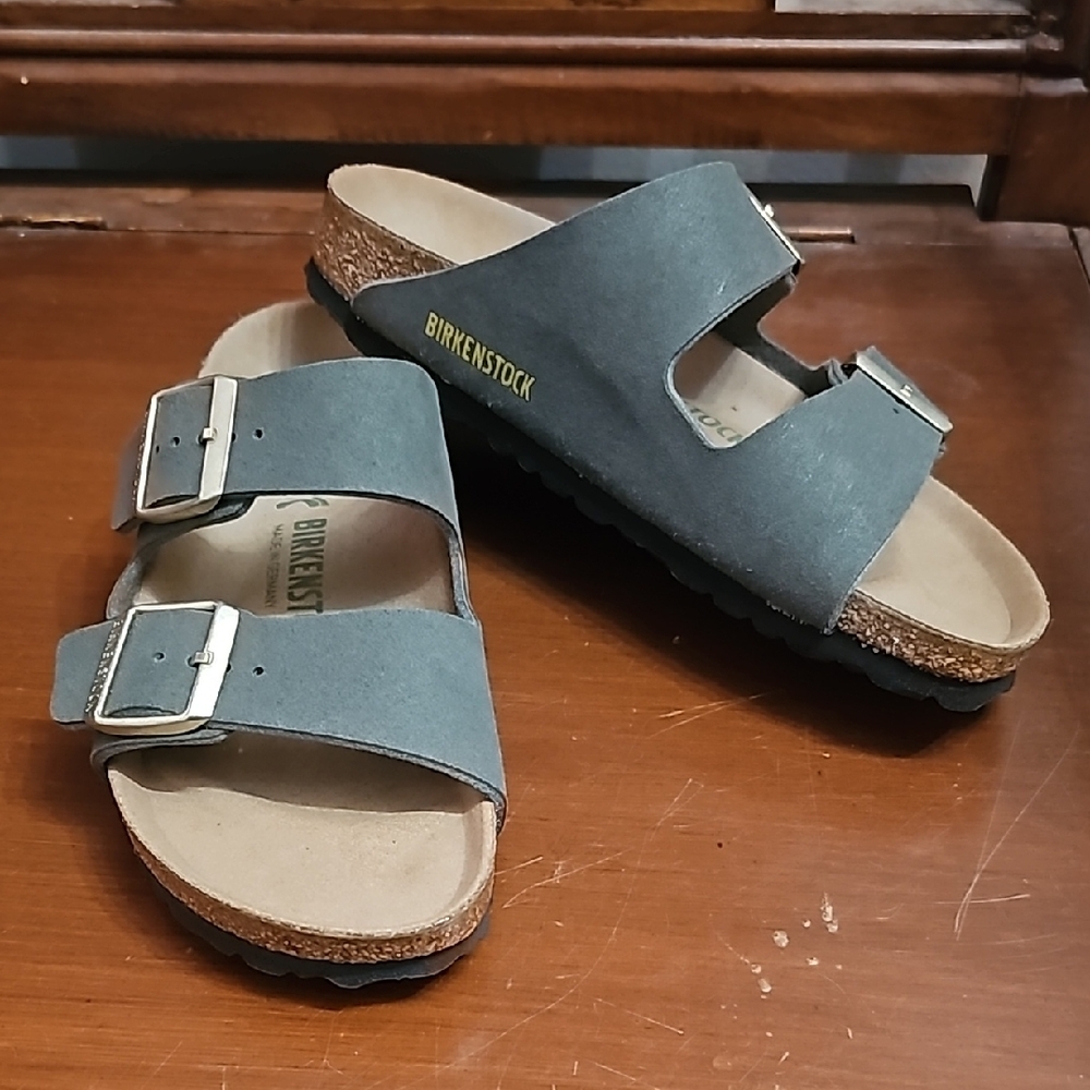 Birkenstock Gray Sandals with Adjustable Buckles and Supportive Footbed